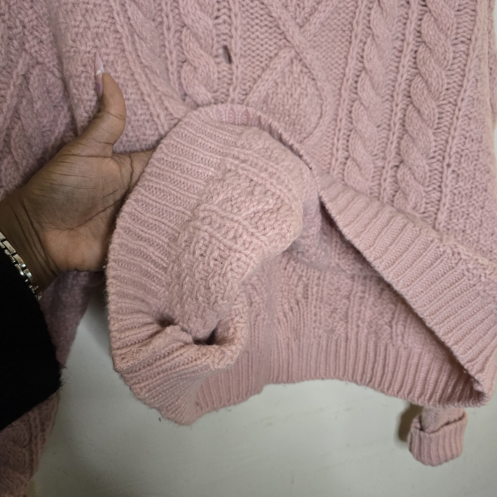 Vintage Laura Ashley Wool Cable Knit Turtleneck Women's Size S/M Pink Scotland - Picture 10 of 13